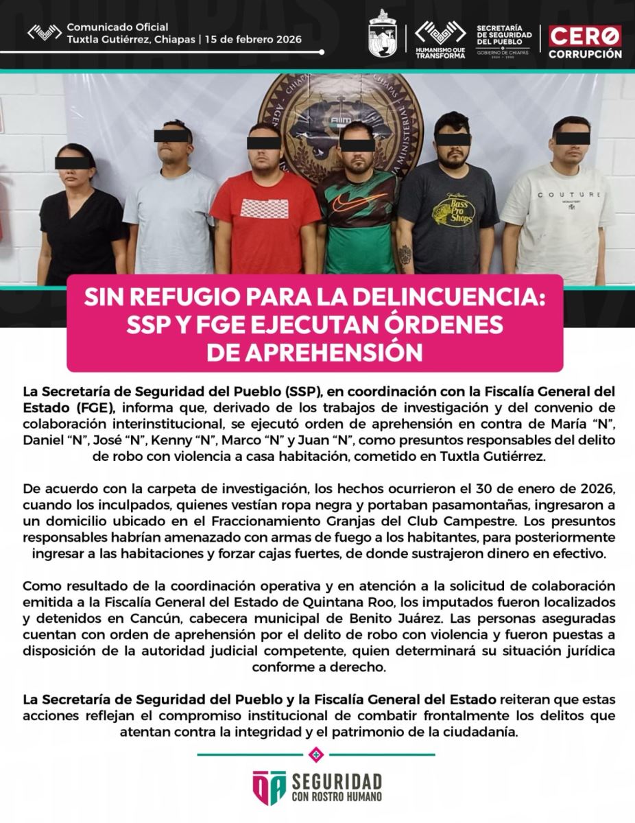 Sin refugio para la delincuencia: SSP y FGE ejecutan órdenes de aprehensión 