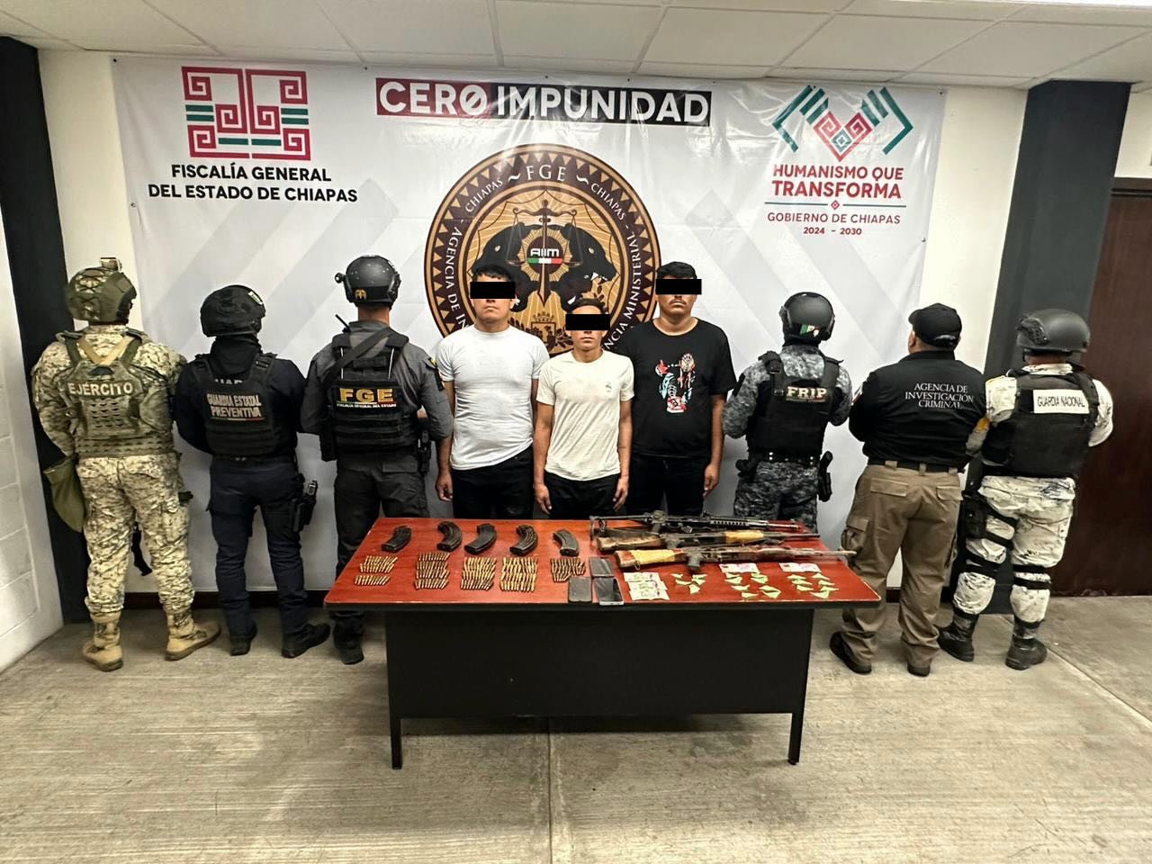 Detiene SSP y FGE en Arriaga a presuntos integrantes del Cártel Chiapas-Guatemala