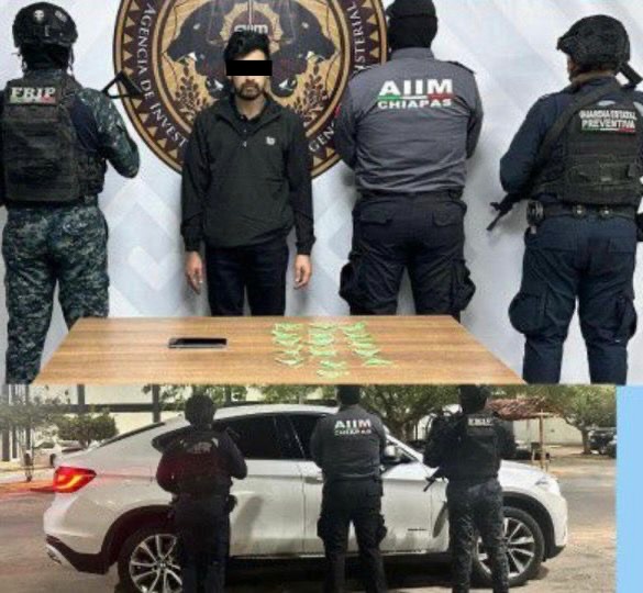 SSP y FGE logran la detención de un masculino por los probables delitos de robo de vehículo y contra la salud 