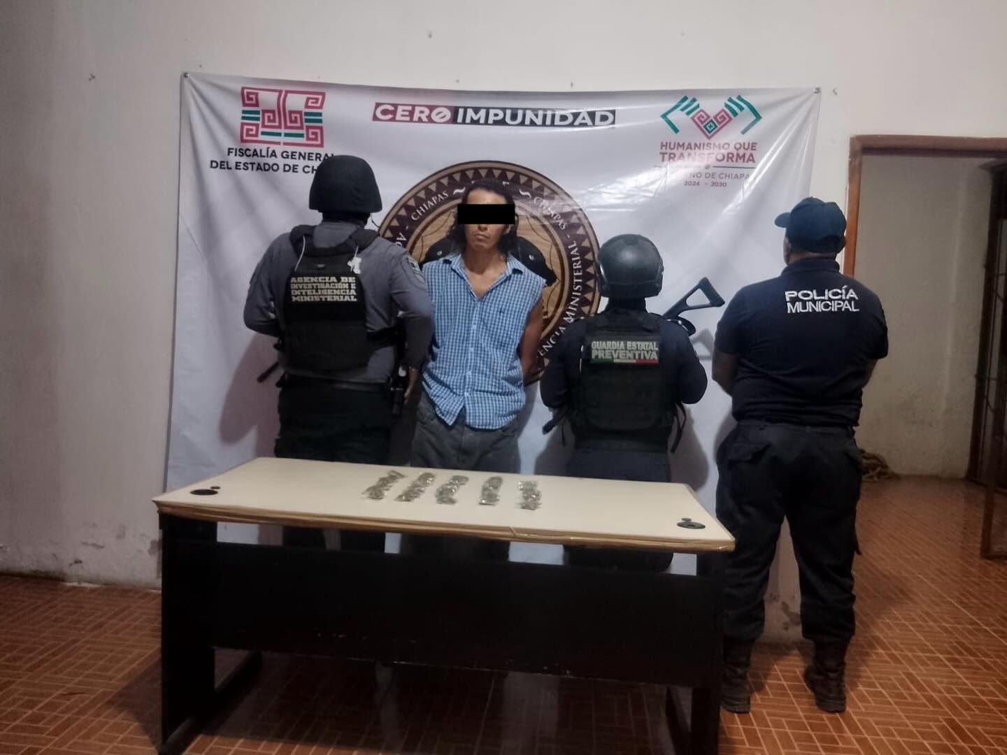 En acción interinstitucional detienen a masculino en posesión de presuntos narcóticos en Huehuetán