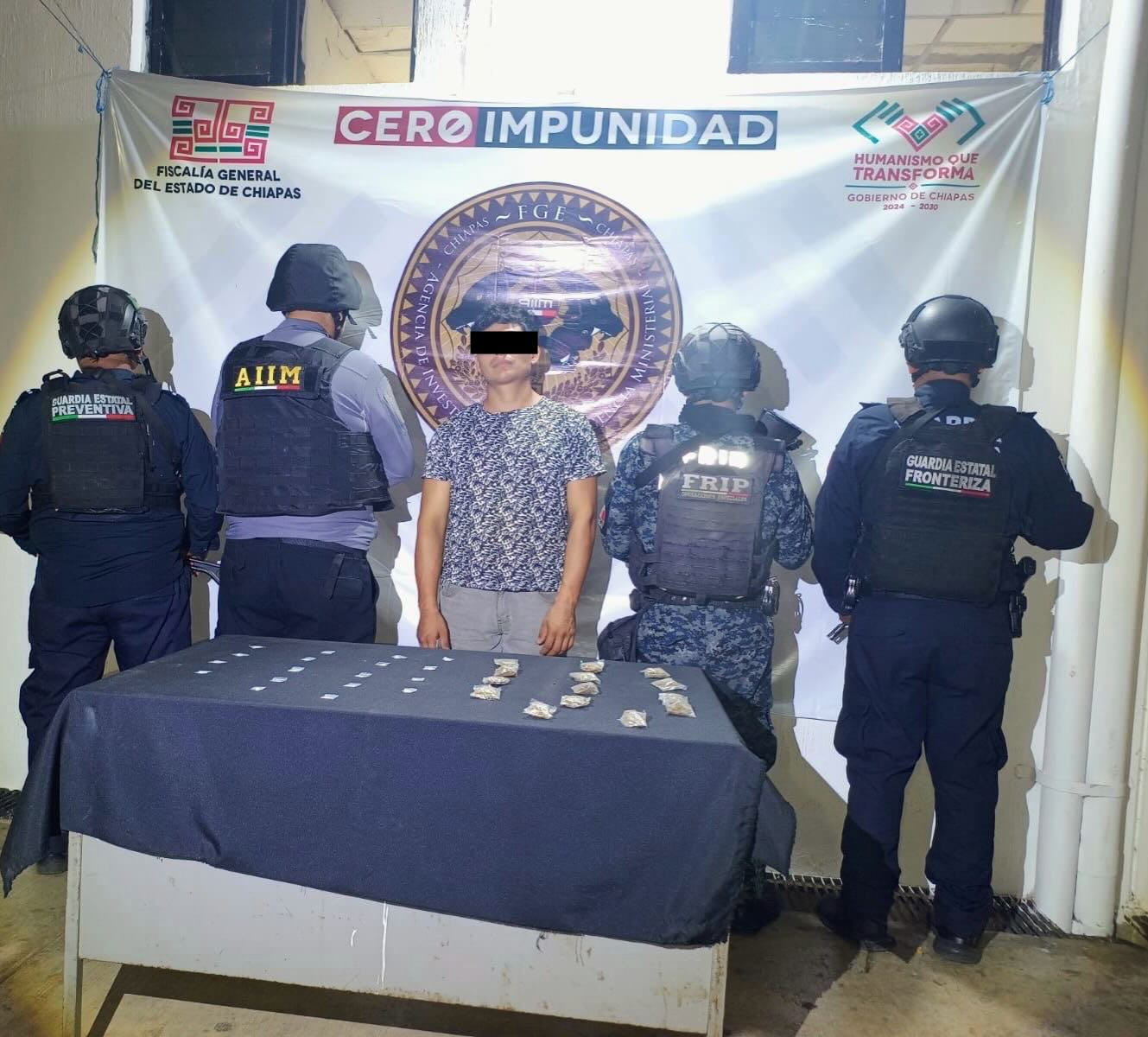 En acción interinstitucional detienen a masculino como presunto responsable del delito contra la salud en Tapachula