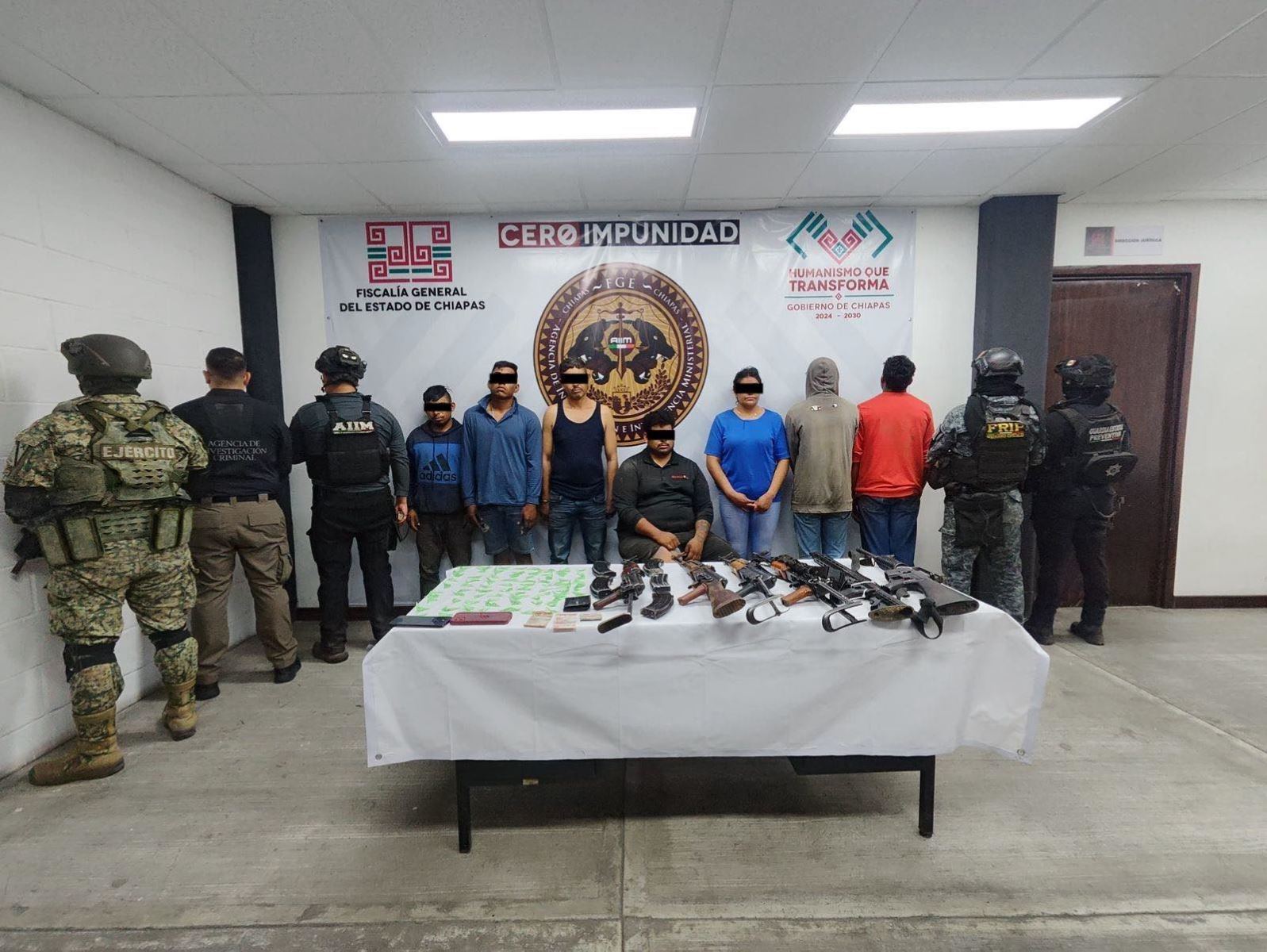 SSP asegura a siete personas armadas en Jiquipilas tras agresión a personal policial 