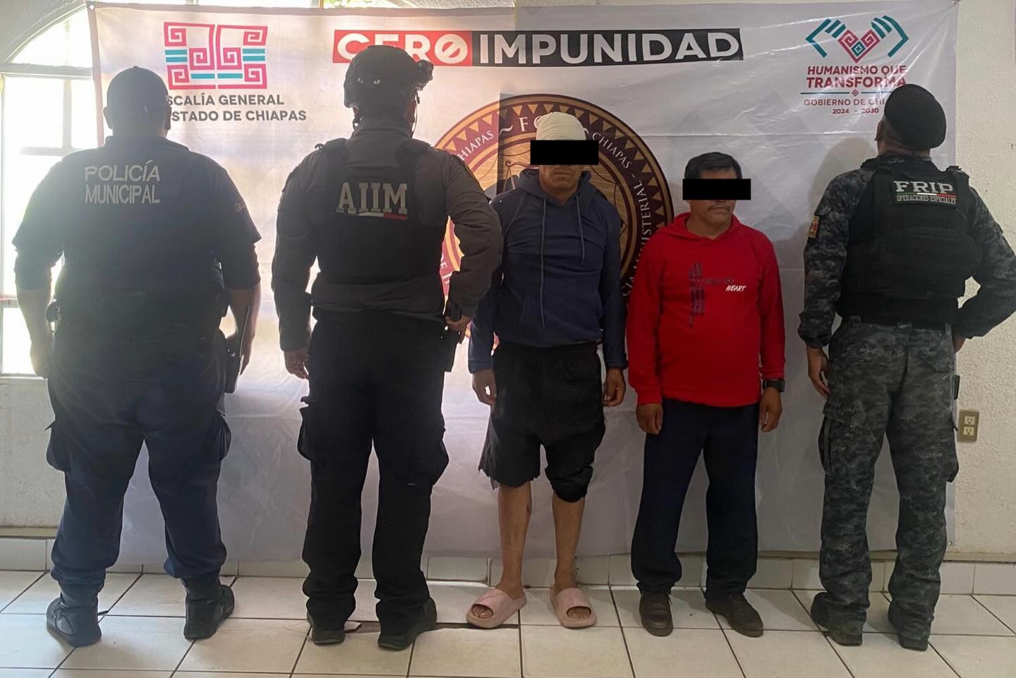 SSP y FGE detiene a dos masculinos por los delitos de homicidio calificado y encubrimiento en Tuzantán