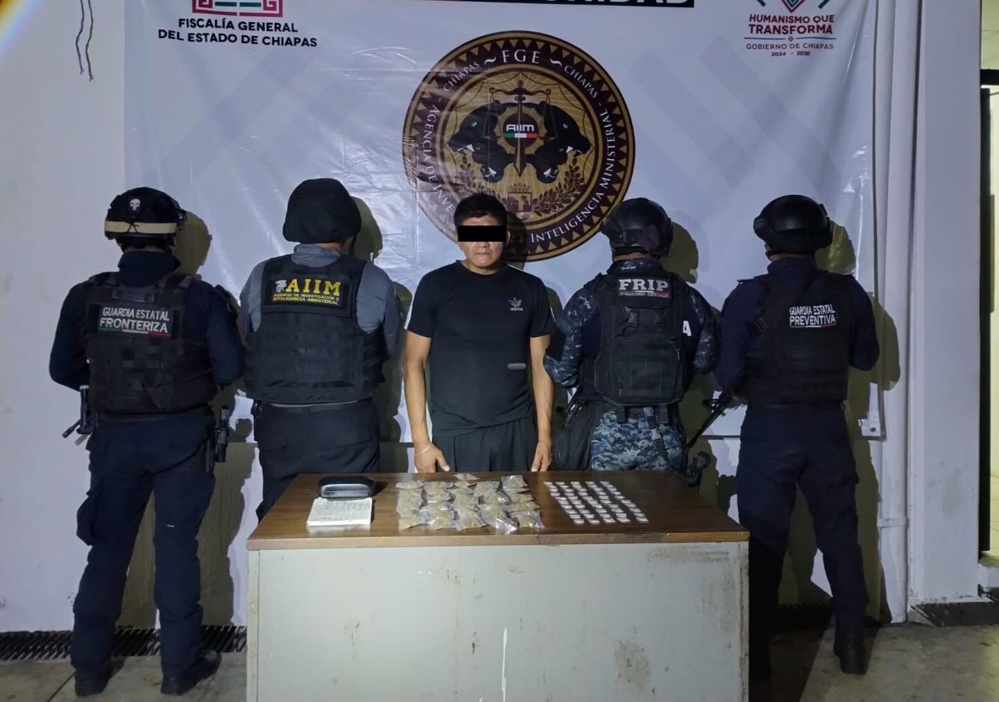 Detiene Guardia Estatal Fronteriza y FGE a masculino por delitos contra la salud en Tapachula