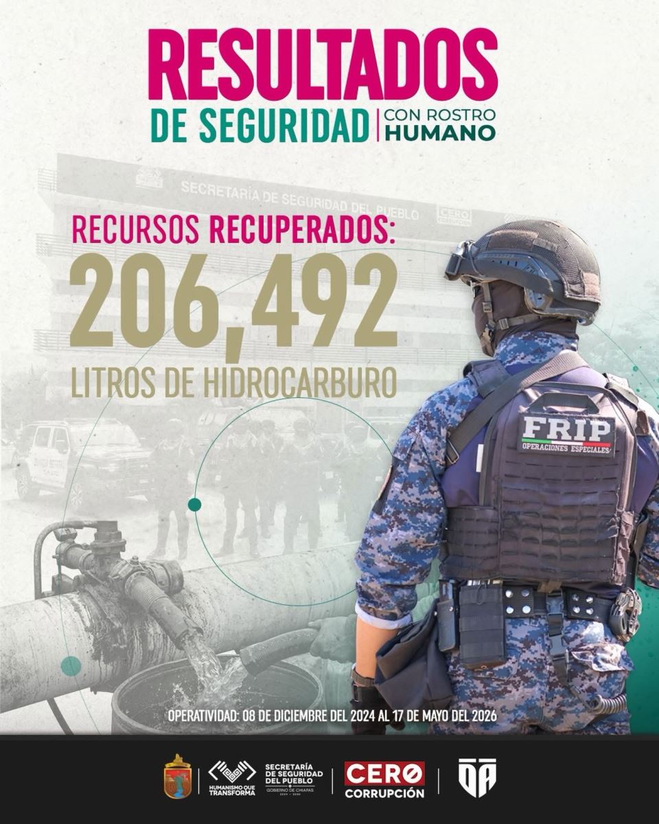 206, 492 mil litros de hidrocarburo recuperados en Chiapas durante la nueva ERA