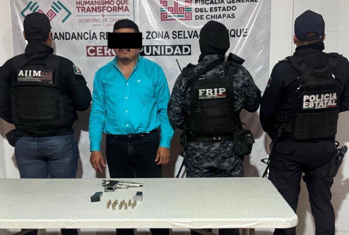 SSP y FGE detienen a masculino con arma de fuego en Ocosingo.