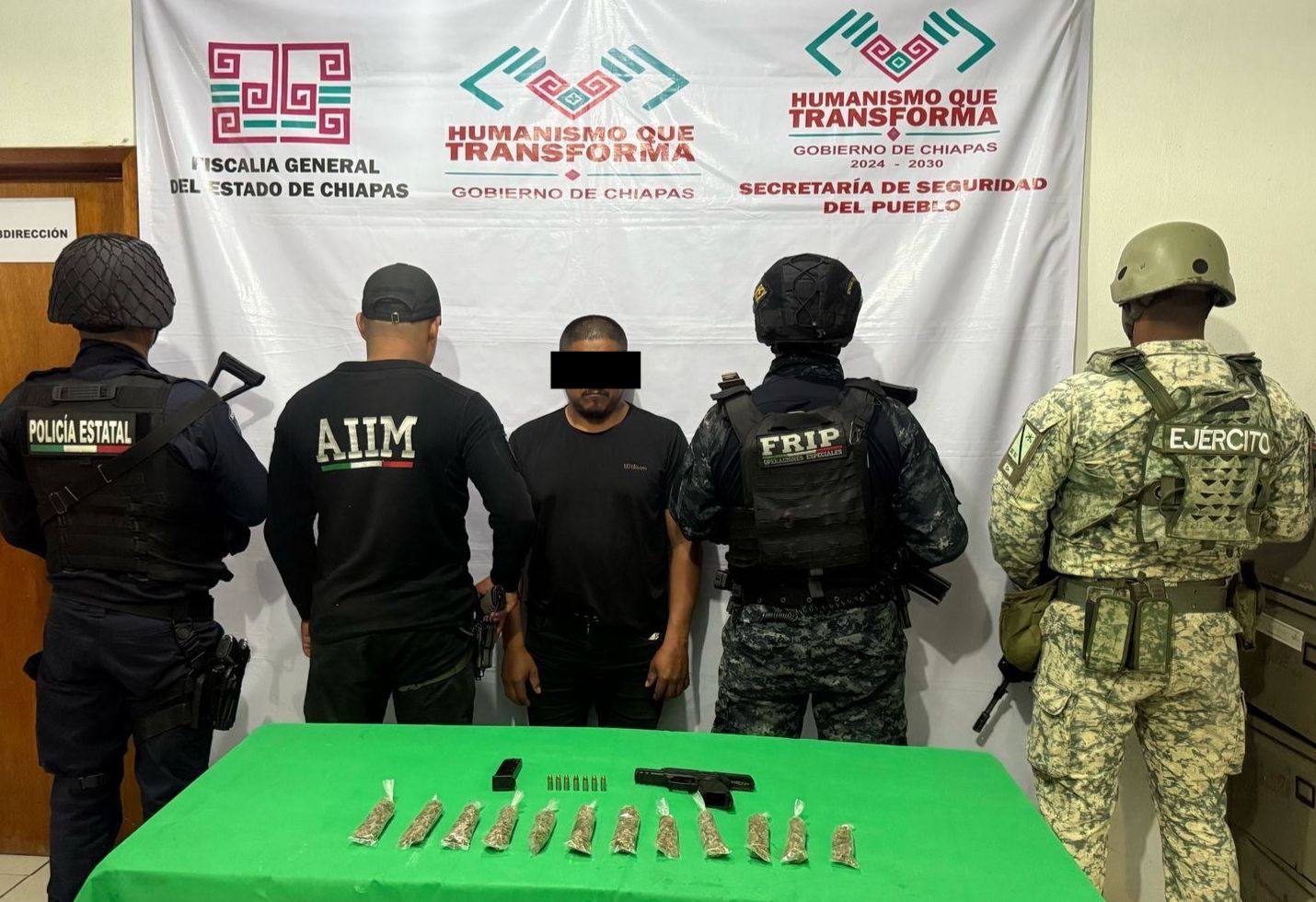En operativo interinstitucional detienen a masculino con arma de fuego y presuntos narcóticos en Frontera Comalapa.