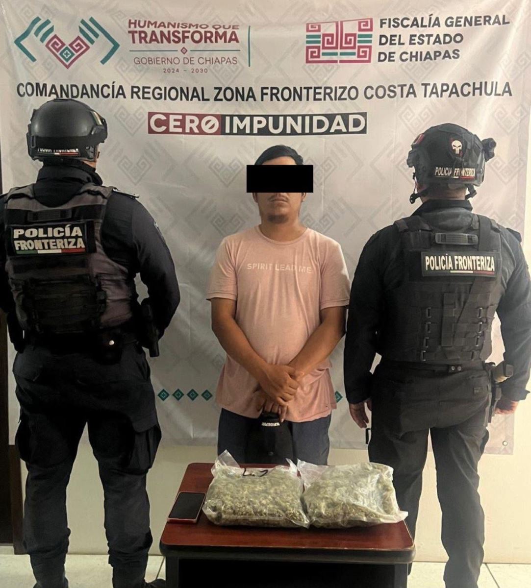 En operativo de seguridad detienen a un masculino con presunta marihuana en Suchiate.