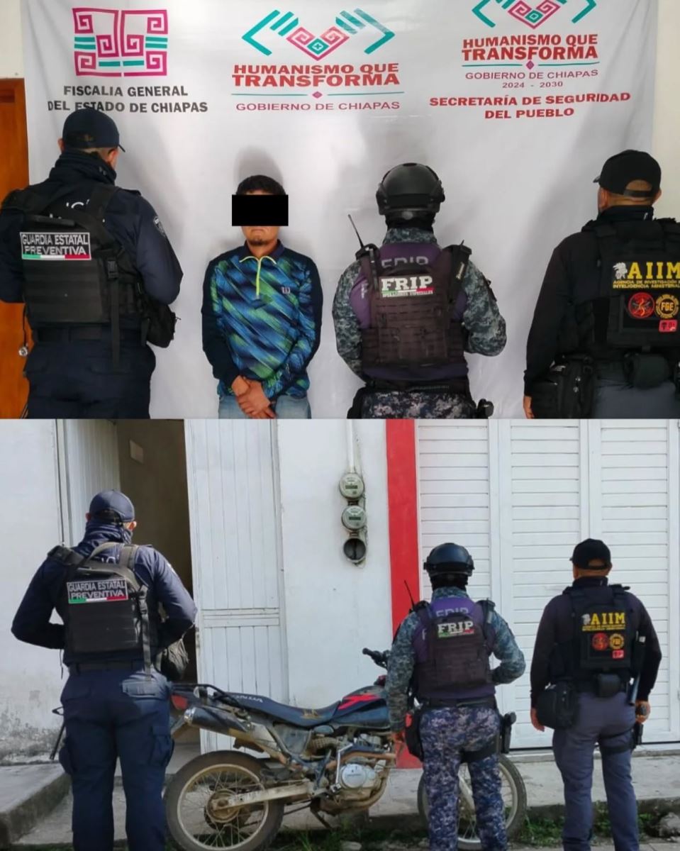 SSP y FGE detienen a un masculino con motocicleta con reporte de robo en Frontera Comalapa.