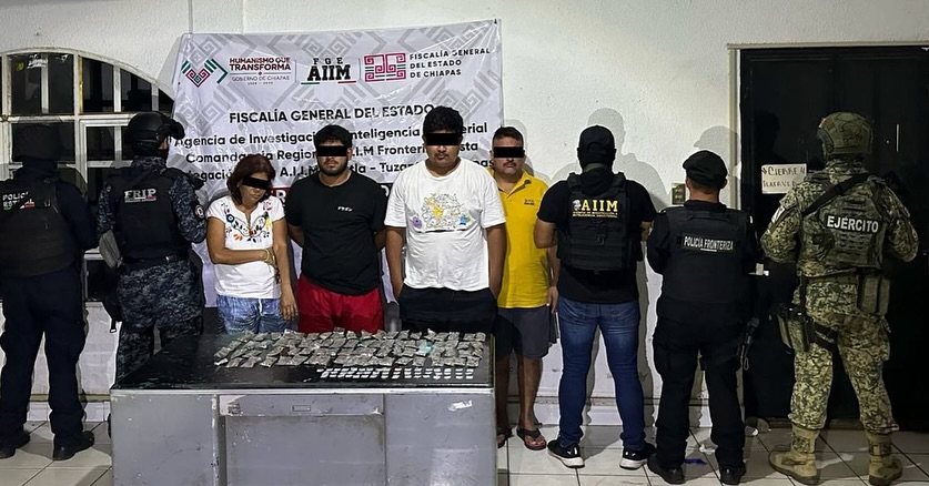 En operativo interinstitucional detienen cuatro personas en diligencia por delito contra la salud en Huixtla.