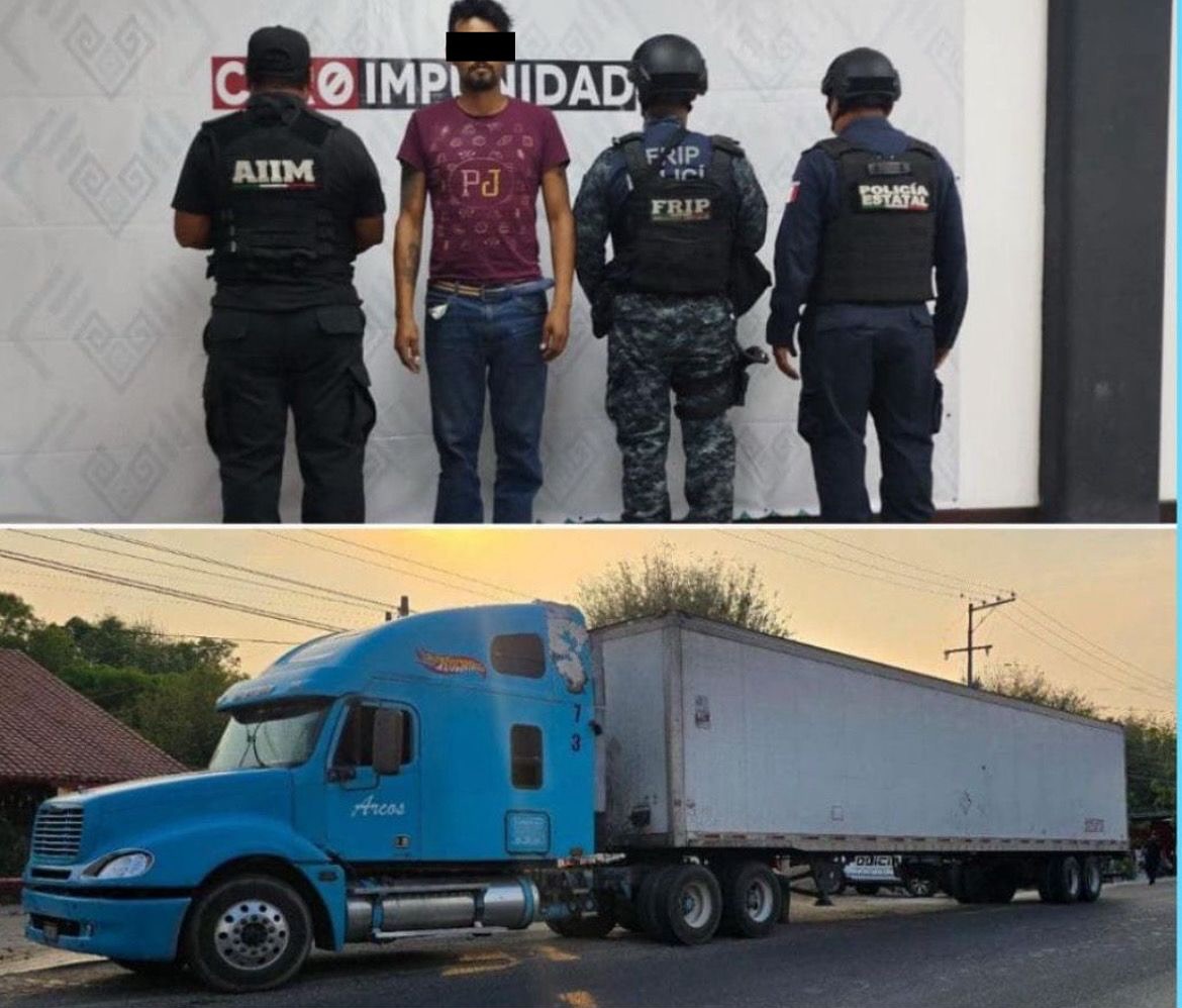 En operativo de seguridad detienen a masculino con tráiler con reporte de robo en Chiapa de Corzo.