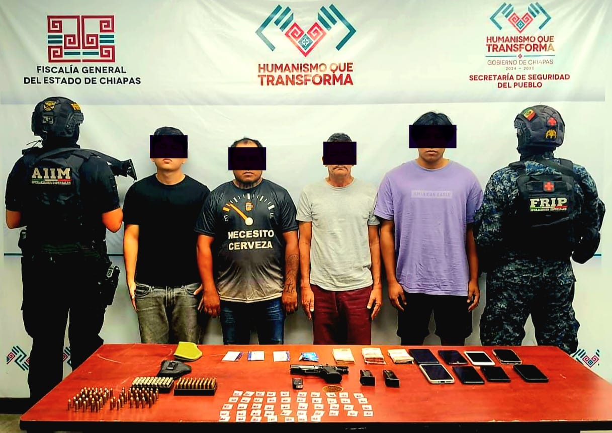 En operativo interinstitucional detienen a cuatro masculinos en posesión de armas de fuego y presuntos narcóticos 