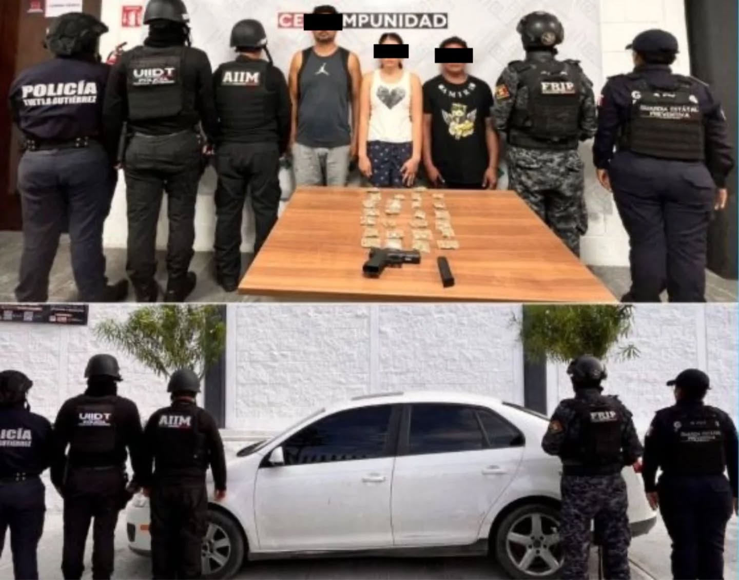En operativo interinstitucional detienen a tres personas con narcóticos y arma de fuego en Tuxtla Gutiérrez