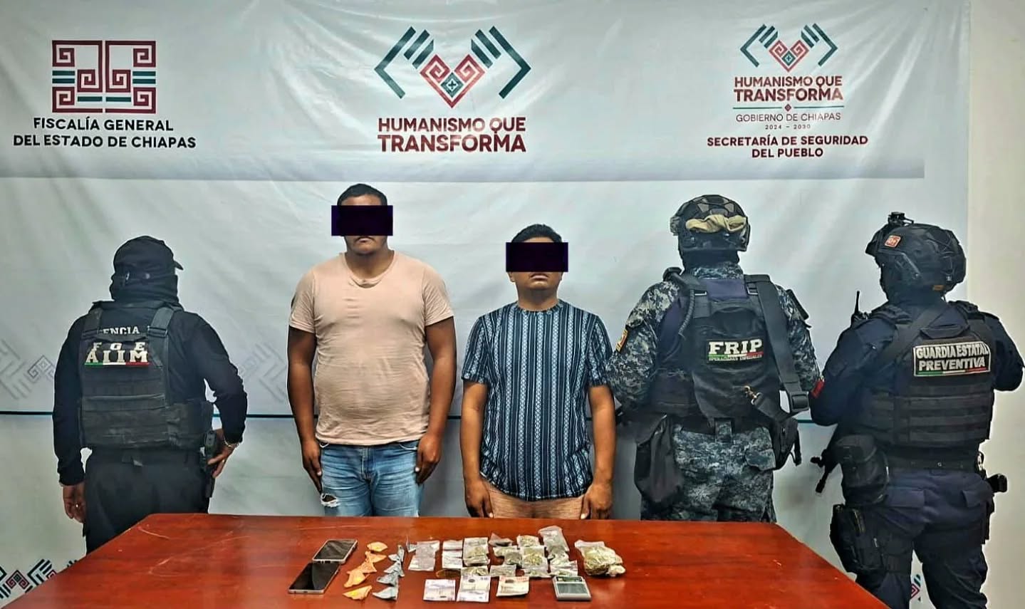 En operativo interinstitucional en Cintalapa detienen a dos masculinos en posesión de presuntos narcóticos