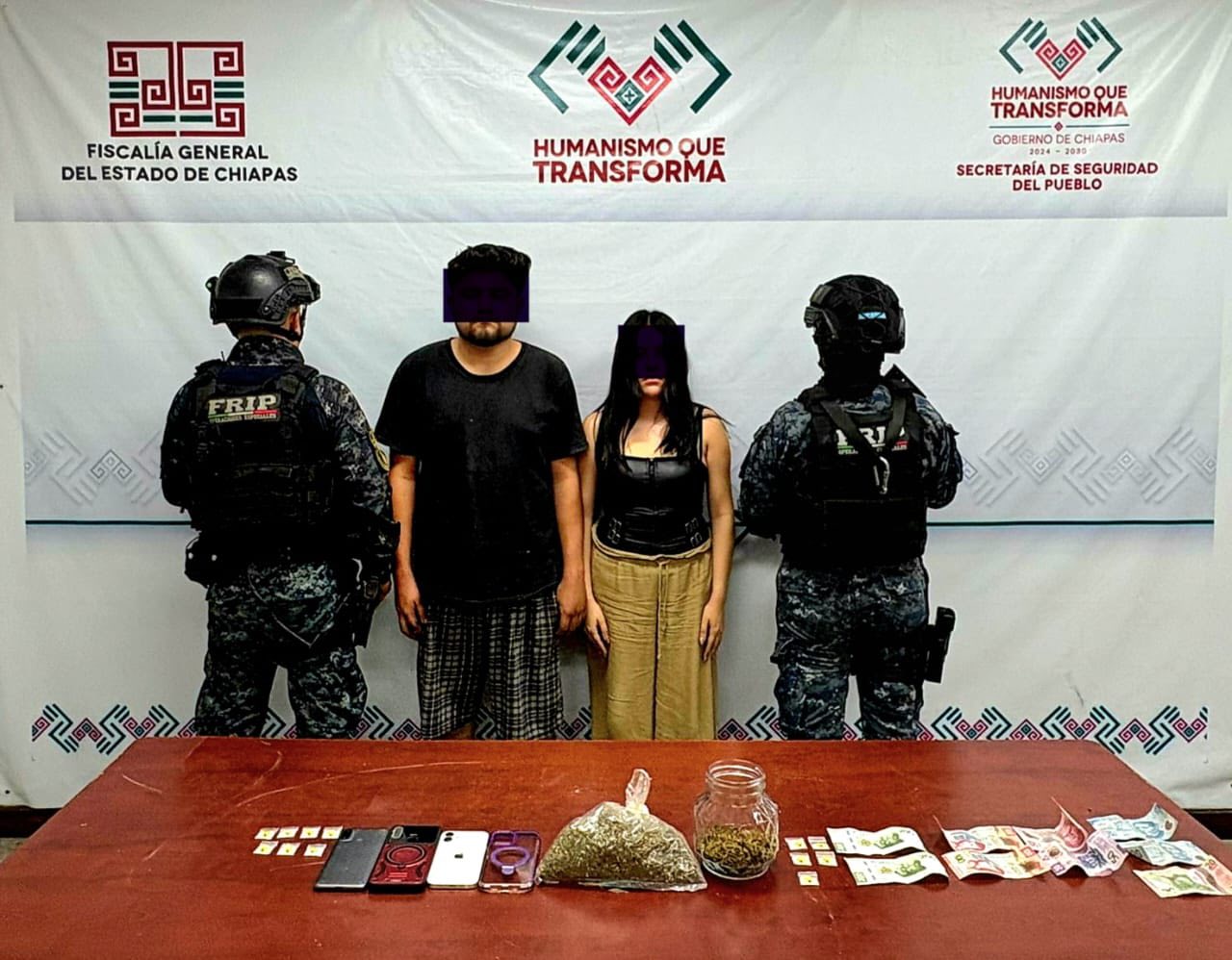 En operativo de seguridad detienen a dos personas con narcóticos en Cintalapa de Figueroa.