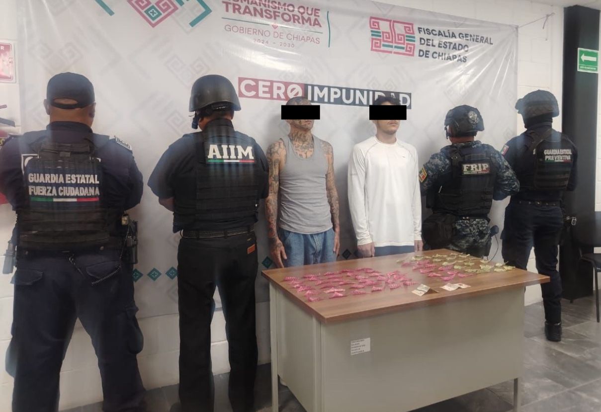 En Tuxtla Gutiérrez SSP y FGE detienen a dos masculinos con narcóticos