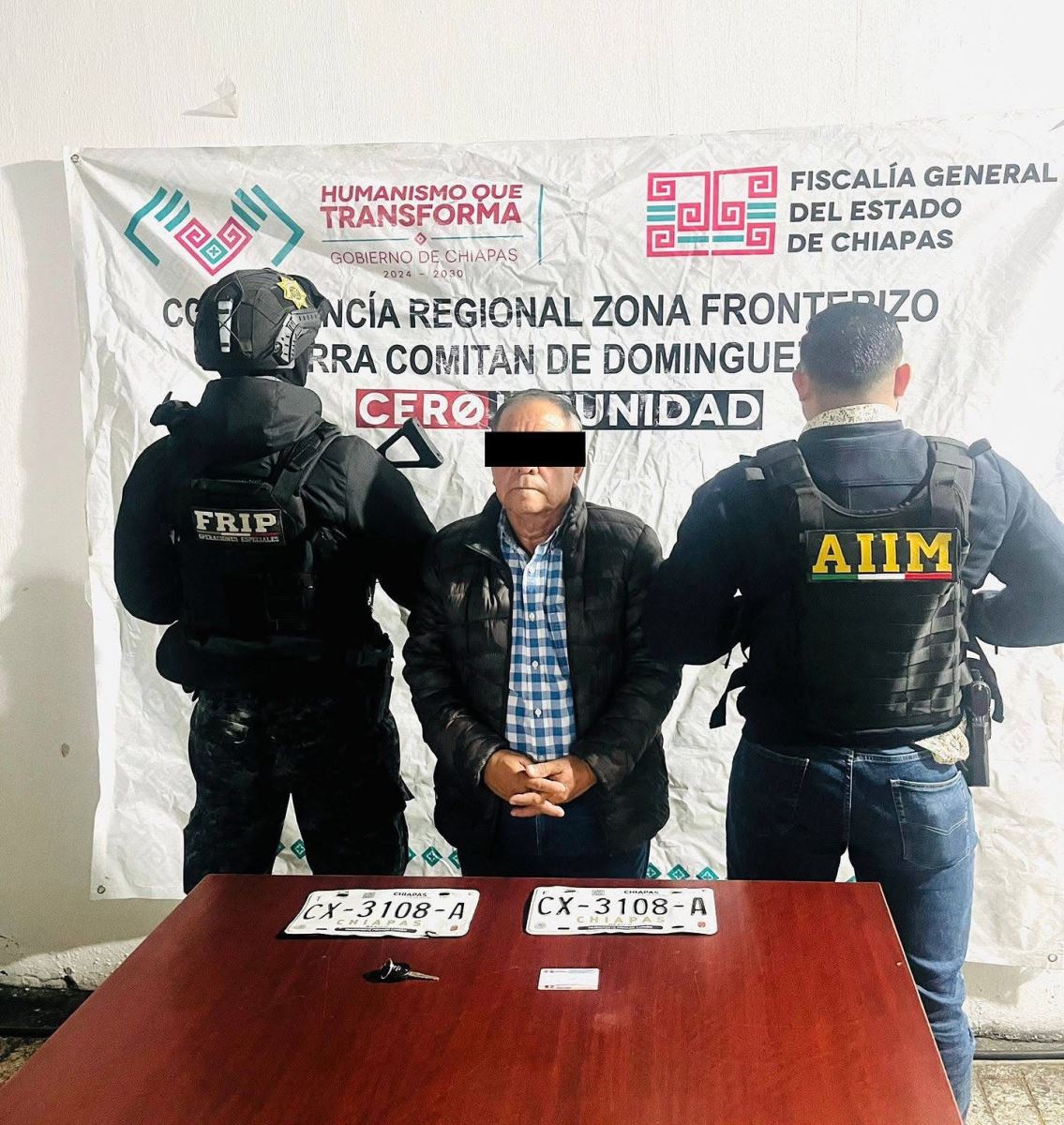 En Socoltenango, SSP y FGE detienen a una persona por robo vehicular