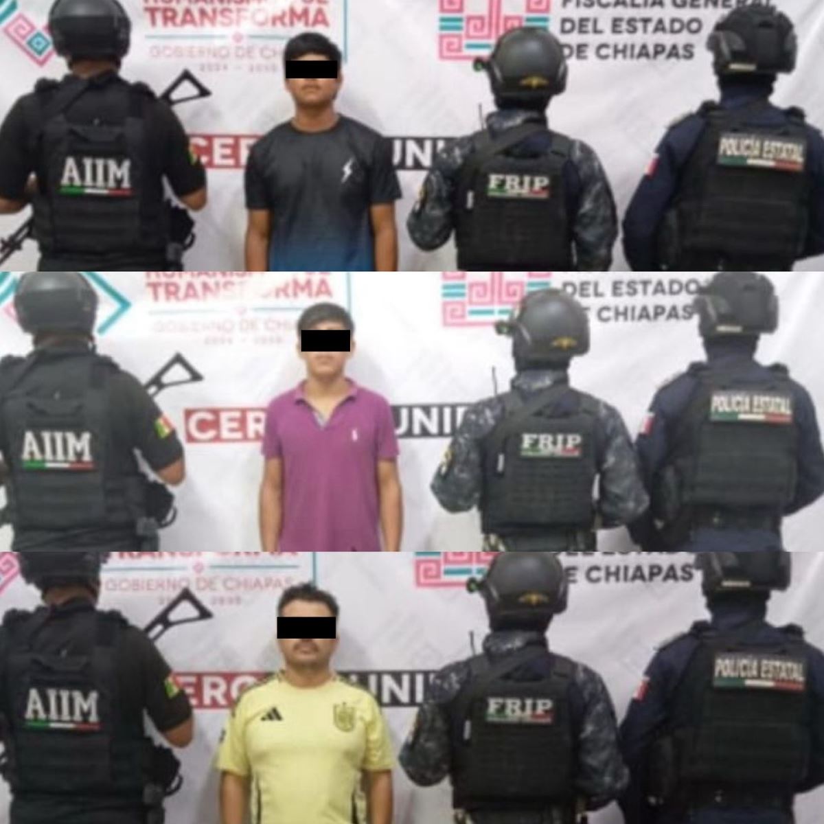 SSP y FGE detienen a tres personas por presunta participación en el delito de desaparición forzada en Villaflores.