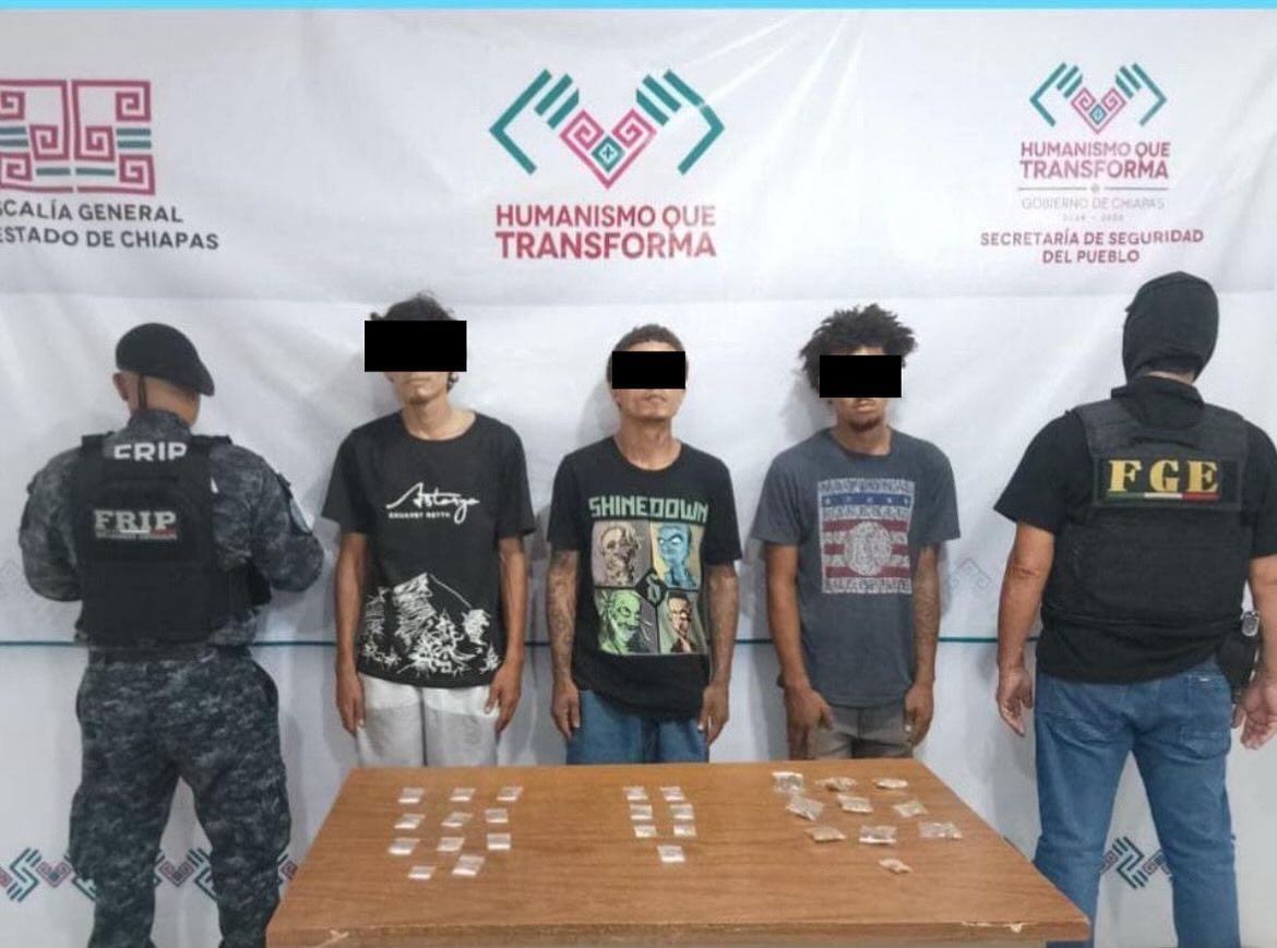 SSP y FGE detienen a hondureños con presunta droga en Tapachula