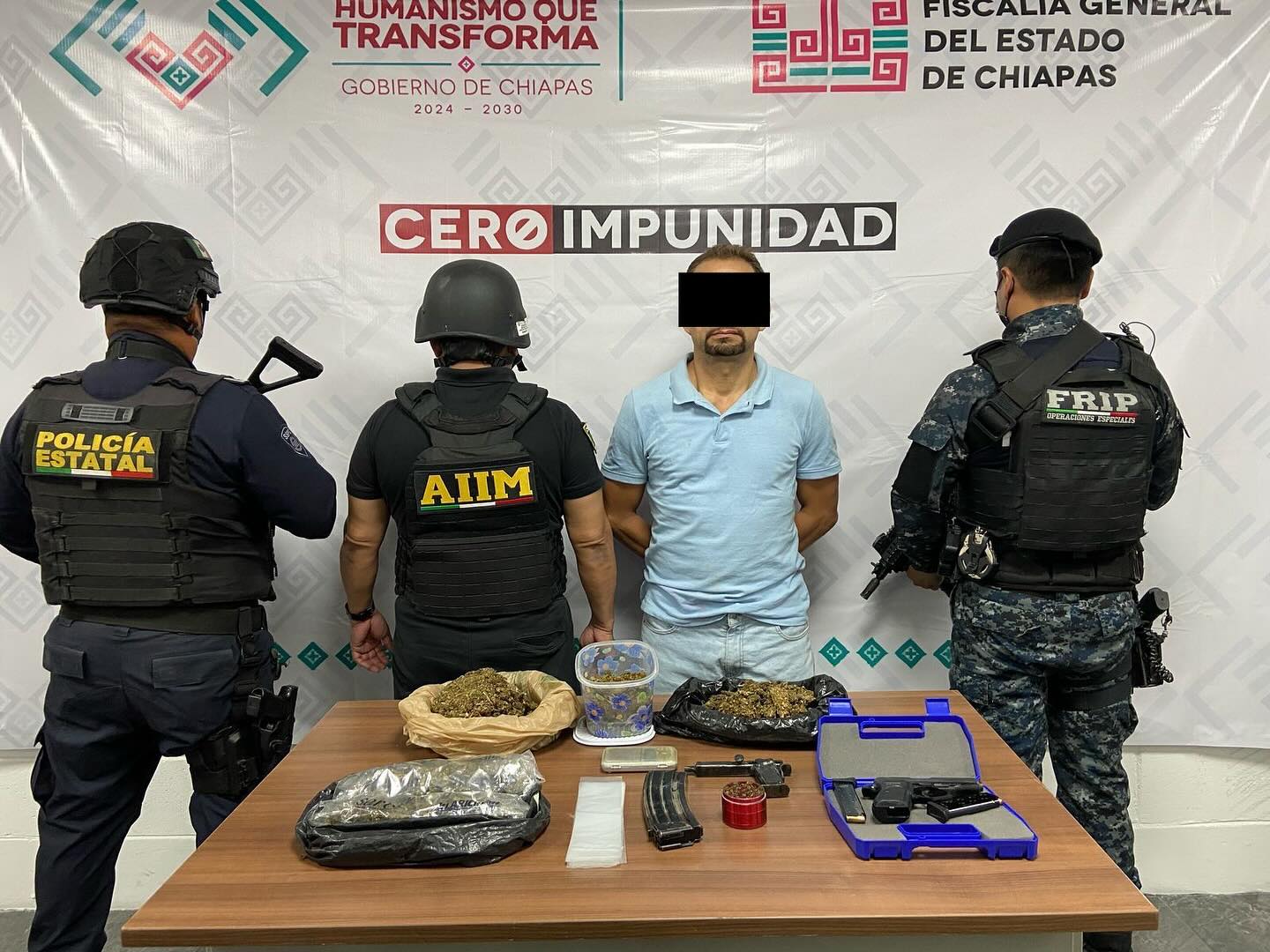 En operativo interinstitucional detienen a masculino y aseguran droga y armas en Tuxtla Gutiérrez