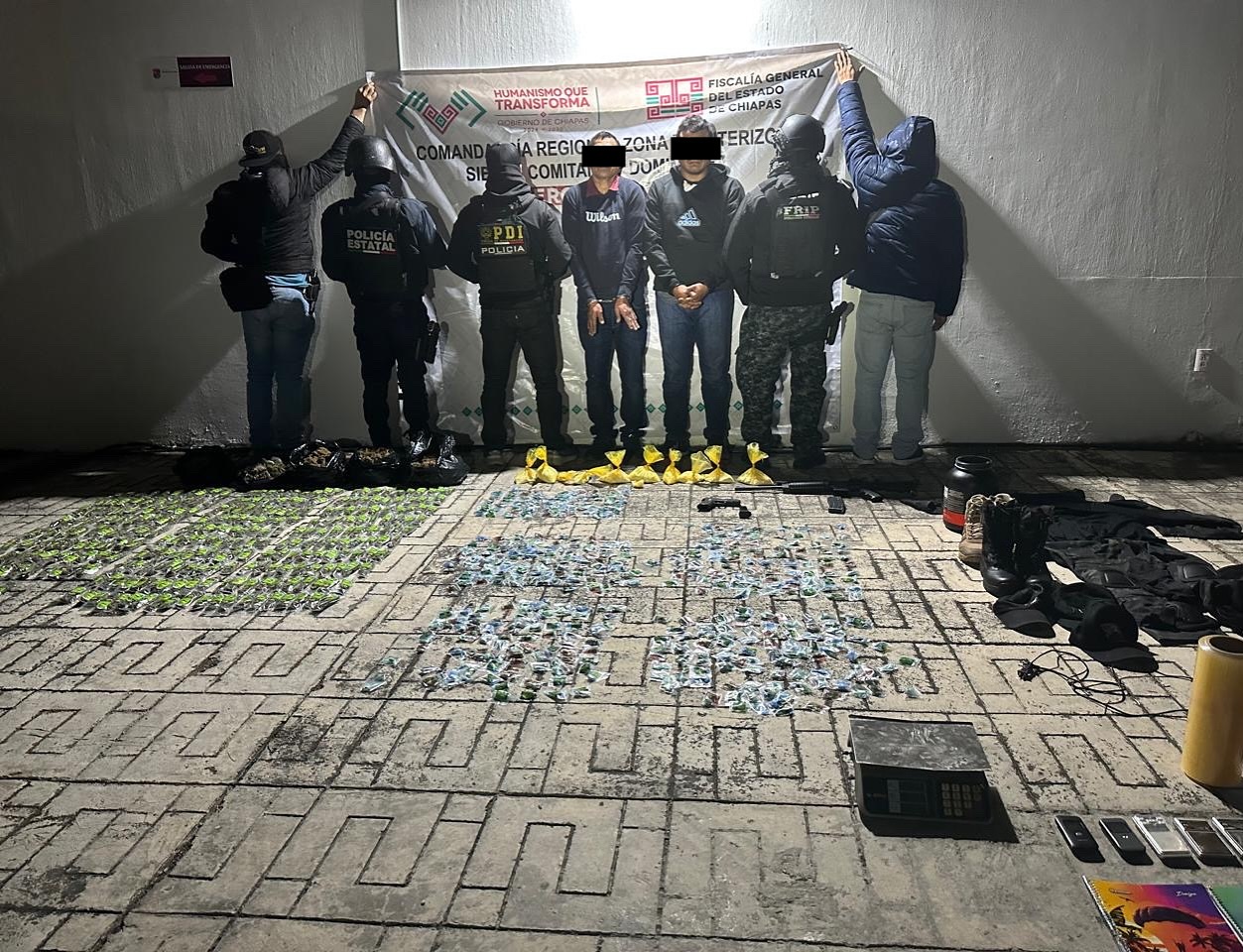 SSP y FGE detienen a dos personas con presunta droga y armas en Las Margaritas.