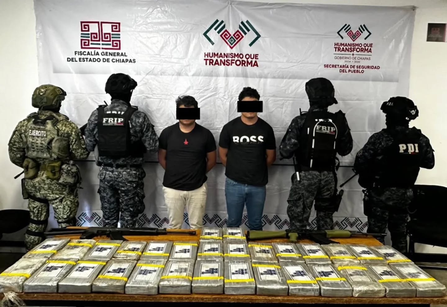 SSP, FGE y Ejército Mexicano detienen a dos masculinos con cuadros de presunta droga en “La Pochota”