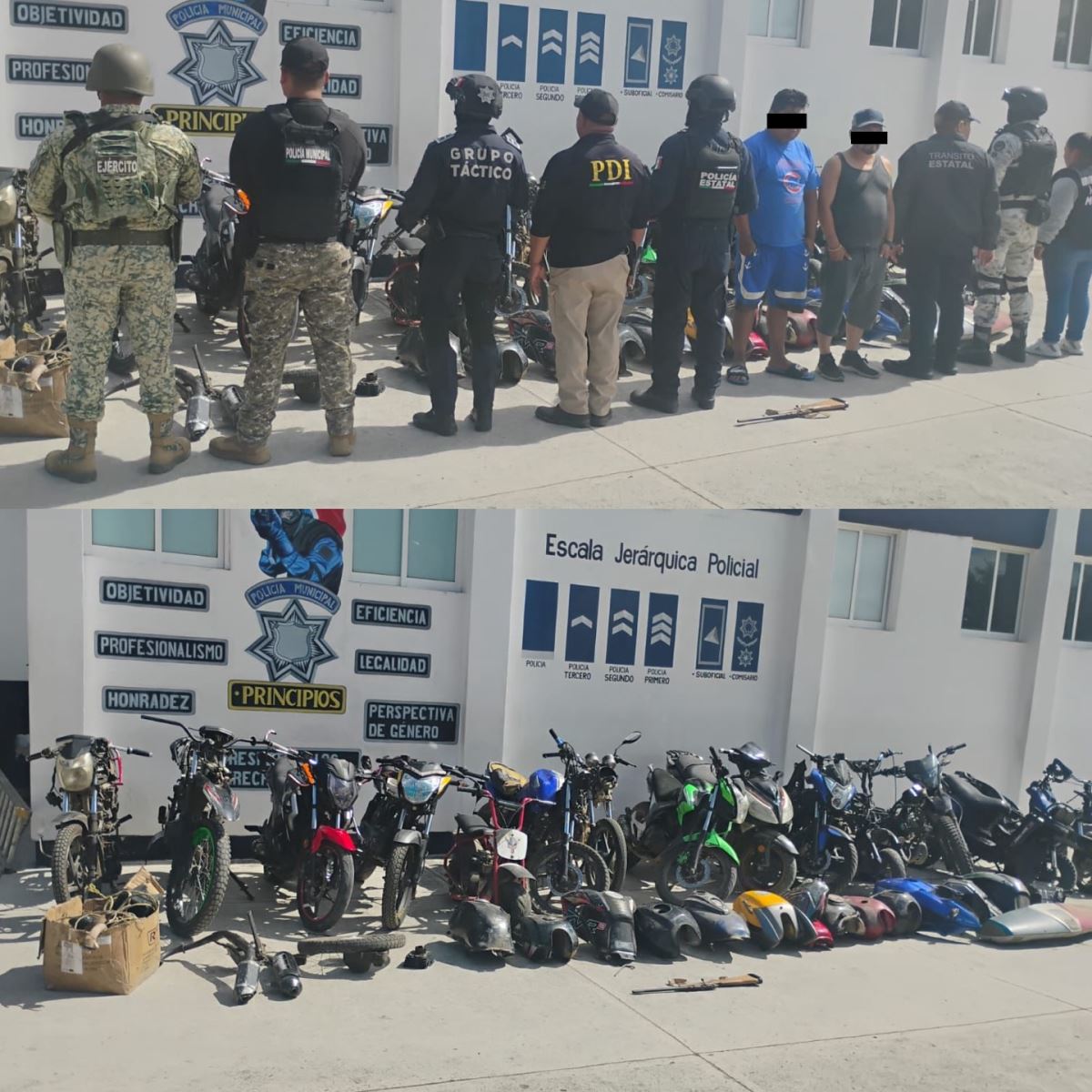 SSP y FGE, detienen a dos masculinos con motocicletas con reporte de robo en Ocosingo