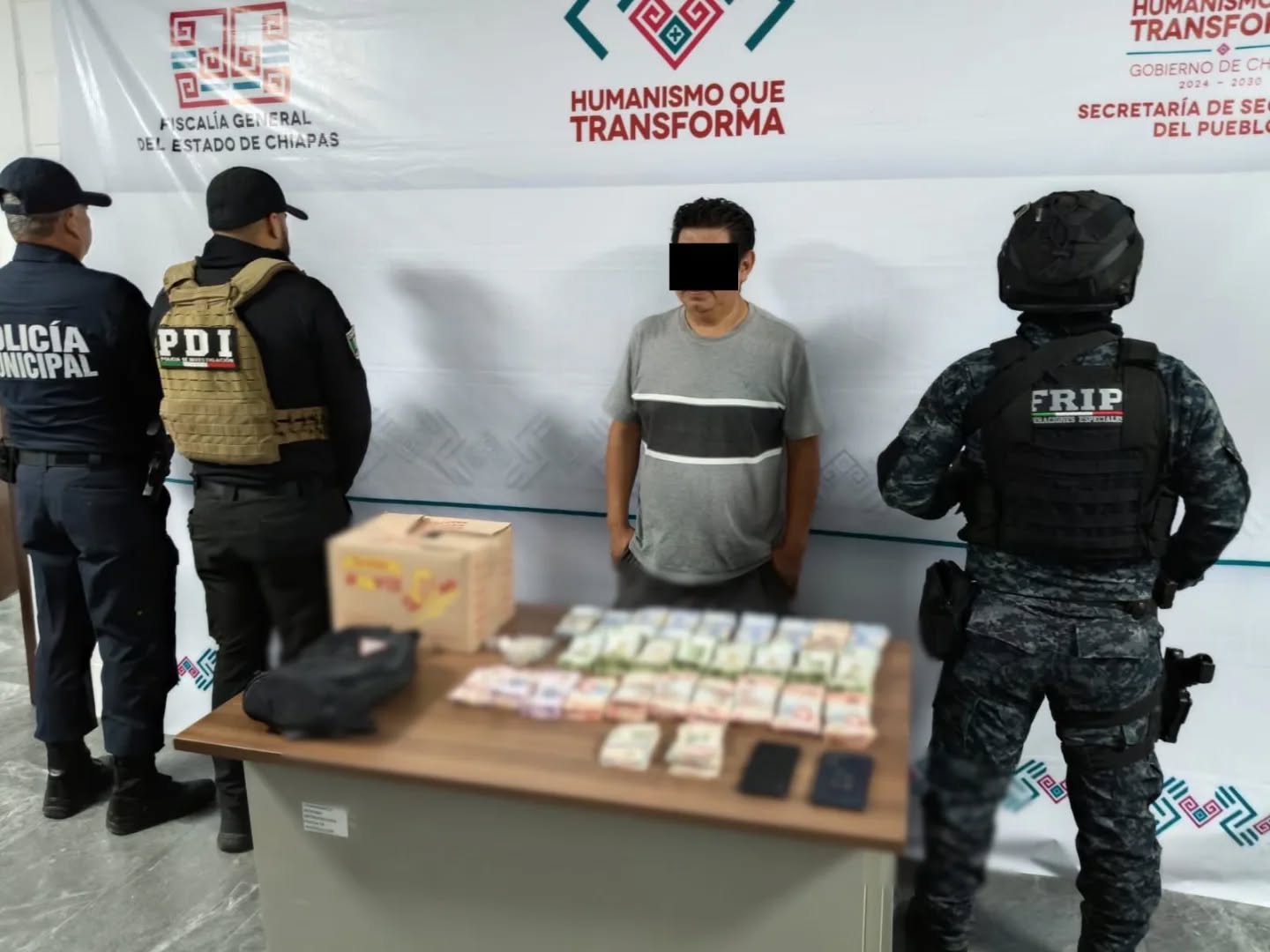 SSP y FGE detienen a una persona y aseguran más de seiscientos mil pesos en Tuxtla Gutiérrez