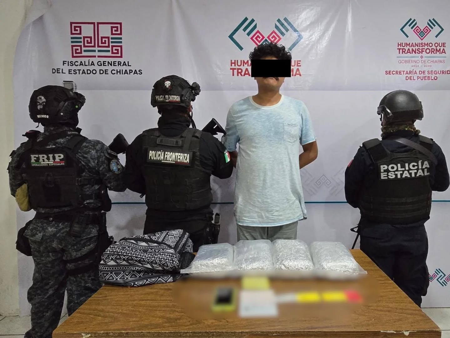 SSP y FGE detienen a masculino con paquetes de presunta marihuana en Frontera Hidalgo