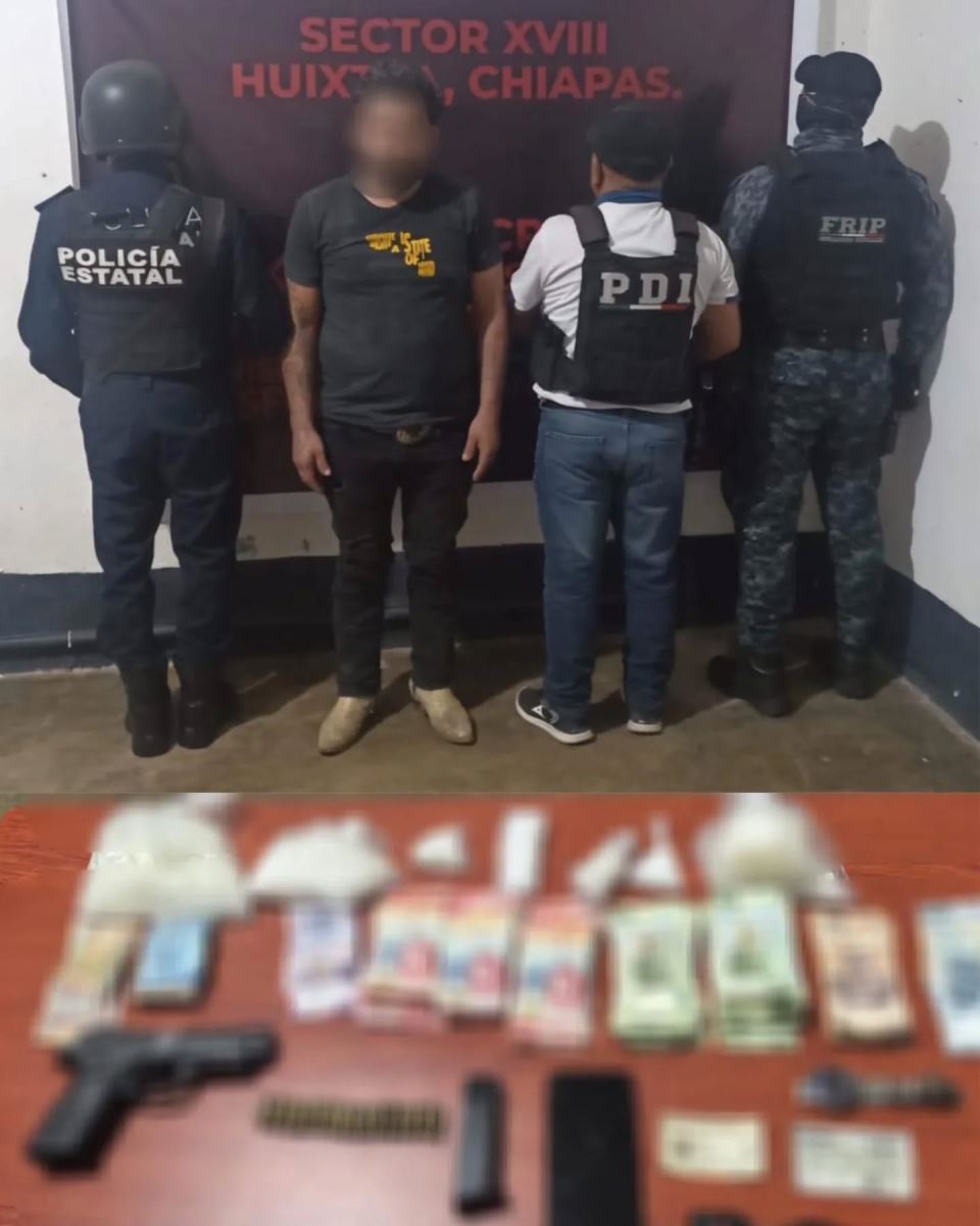 SSP y FGE detuvieron a masculino armado y con presunta droga en Villa Comaltitlán